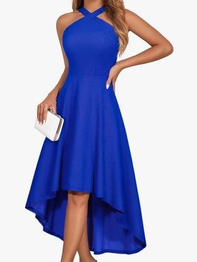 Dresstells Sleeveless Cobalt High-Low Halter Dress 3X NWT